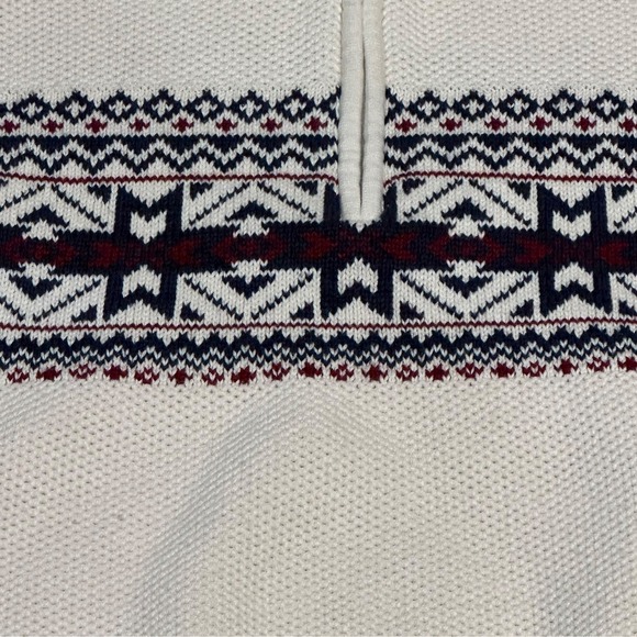 Izod Mens‎ Size XL Fair Isle Honeycomb Knit 1/4 Zip Sweater Cream Red Blue - Picture 2 of 13